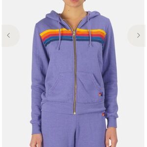 Aviator Nation Purple Hoodie with Rainbow Stripes